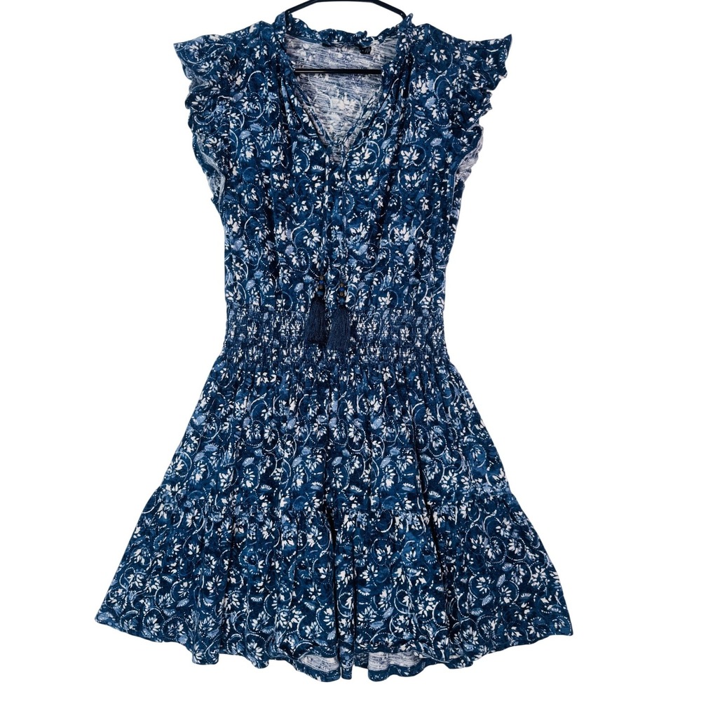 Lauren Ralph Lauren Blue Floral Smocked Waist Ruffle Tiered Dress Size 6 Boho